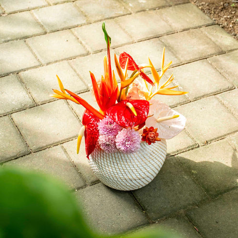 Woven Rattan Flower Vase in white wash and natural - Coastal Villa Homeware