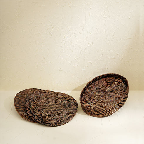 Oval Placemats Set with Holder - Dark Brown - Coastal Villa Homeware