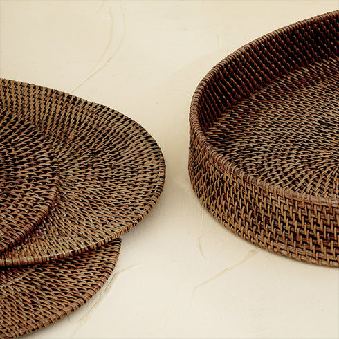 Oval Placemats Set with Holder - Dark Brown - Coastal Villa Homeware