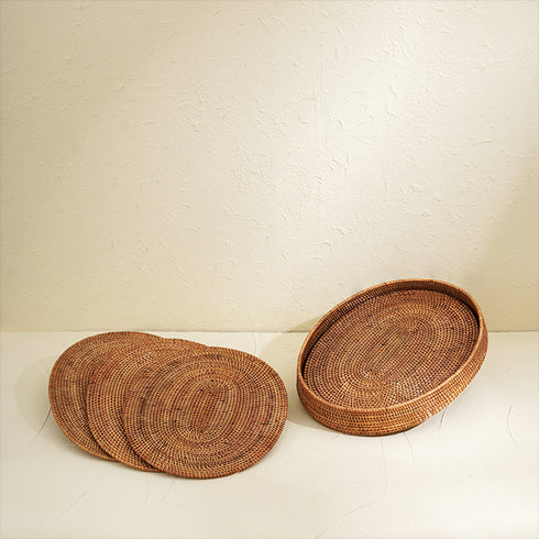 Oval Placemats Set with Holder - Honey Brown - Coastal Villa Homeware