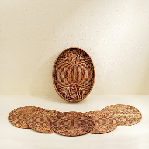 Oval Placemats Set with Holder - Honey Brown - Coastal Villa Homeware