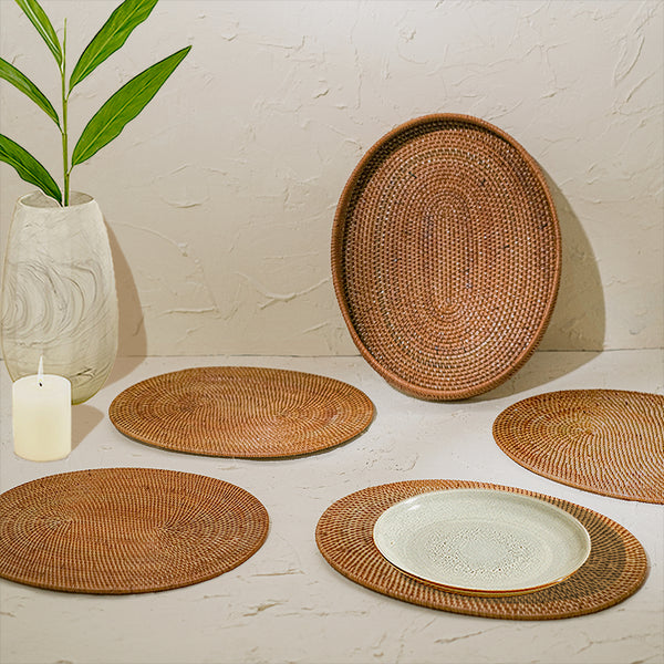 Oval Placemats Set with Holder - Honey Brown - Coastal Villa Homeware