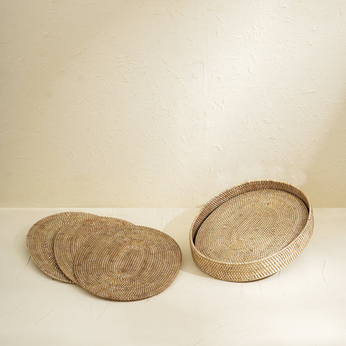 Oval Placemats Set with Holder - Natural - Coastal Villa Homeware