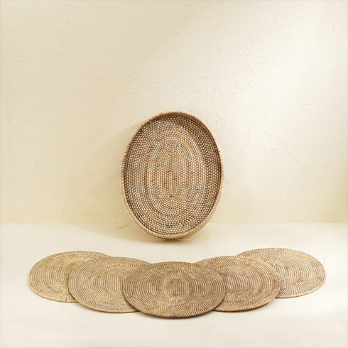 Oval Placemats Set with Holder - Natural - Coastal Villa Homeware