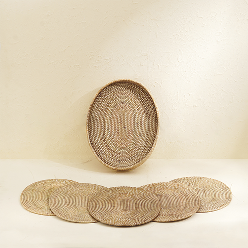 Natural oval rattan placemats with holder lifestyle