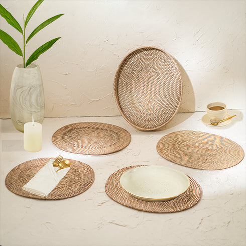 Oval Placemats Set with Holder - Natural - Coastal Villa Homeware