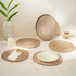 Natural oval rattan placemats with holder close up