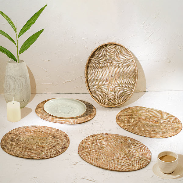 Oval Placemats Set with Holder - Natural - Coastal Villa Homeware