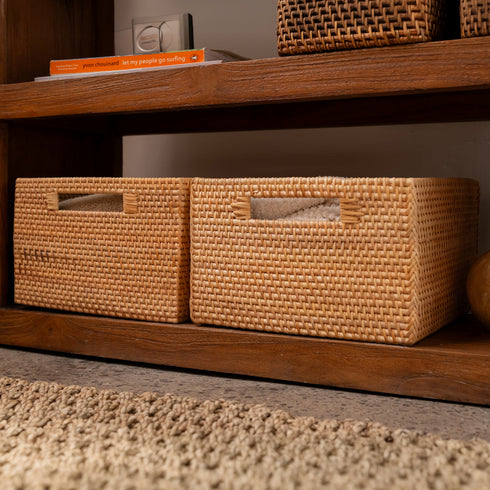 Rattan Storage Basket - Natural - Coastal Villa Homeware