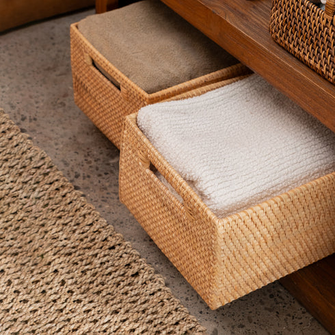 Rattan Storage Basket - Natural - Coastal Villa Homeware