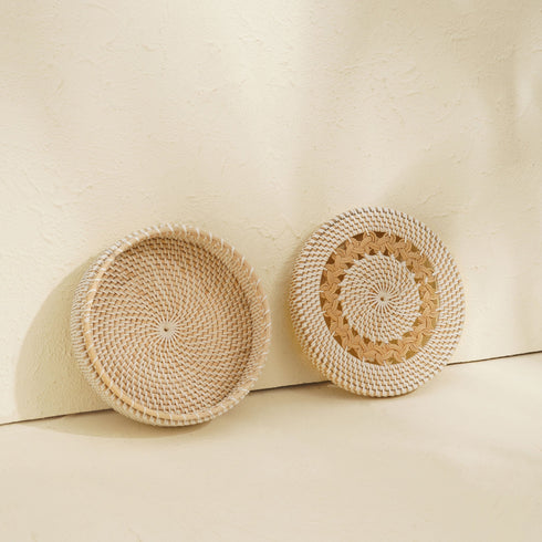 Patterned Rattan Storage Basket - Coastal Villa Homeware