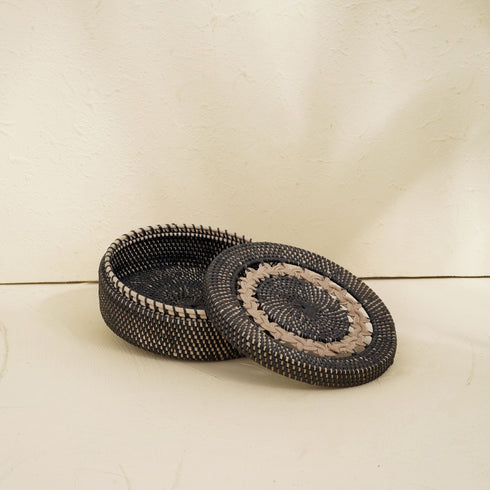 Patterned Rattan Storage Basket - Coastal Villa Homeware