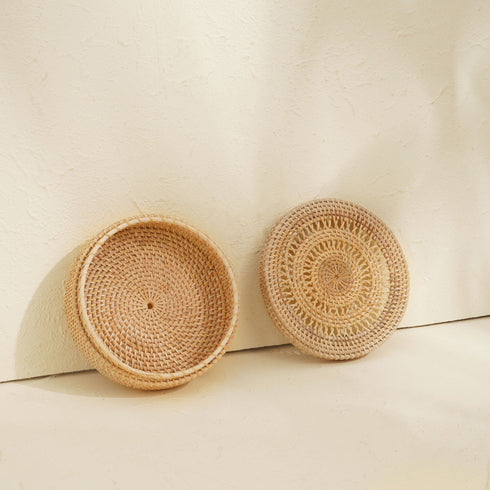 Patterned Rattan Storage Basket - Coastal Villa Homeware