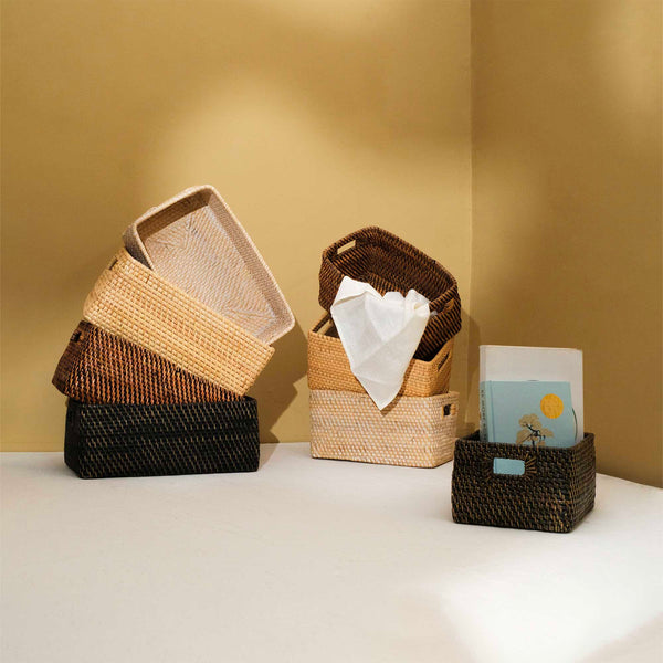 Colourful rattan storage baskets in 4 colours - Coastal Villa Homeware