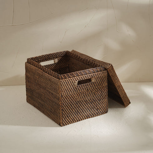 Rattan Storage Basket - Dark Brown - Coastal Villa Homeware