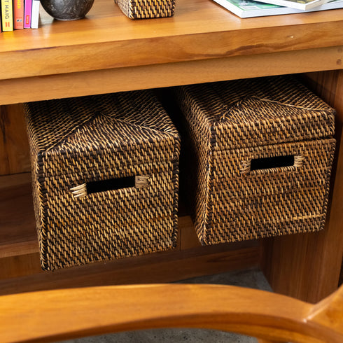 Rattan Storage Basket - Dark Brown - Coastal Villa Homeware