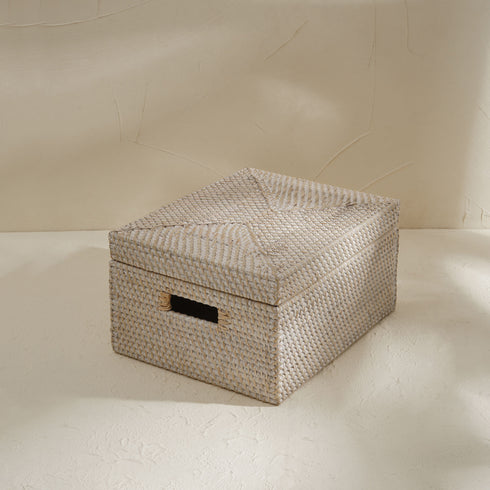Rattan Storage Basket - White Wash - Coastal Villa Homeware