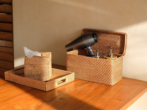 Rattan storage basket - Bathroom Amenities Storage Basket - Coastal Villa Homeware