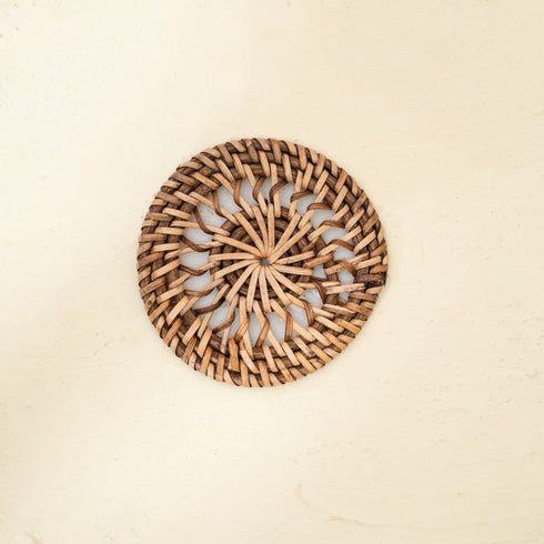 Rattan Spiral Round Coasters 10cm x 10cm In 3 Colour Washes - Coastal Villa Homeware