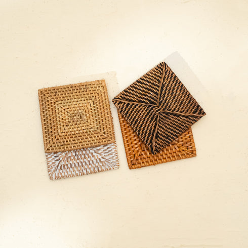 Rattan Square Coasters - Coastal Villa Homeware