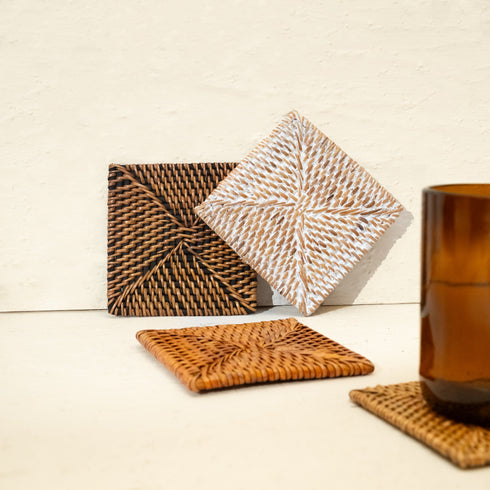 Rattan Square Coasters - Coastal Villa Homeware