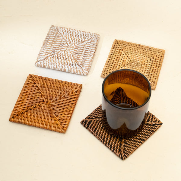 Rattan Square Coasters - Coastal Villa Homeware