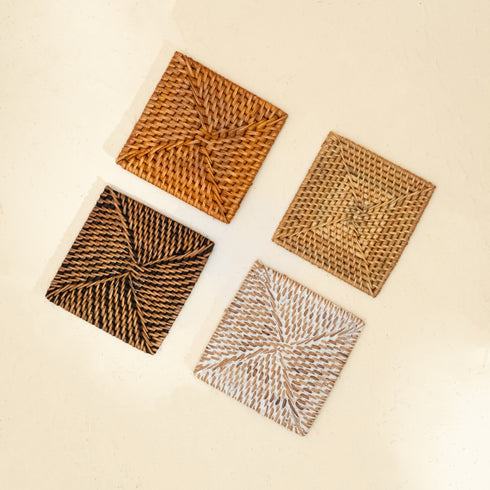 Rattan Square Coasters - Coastal Villa Homeware