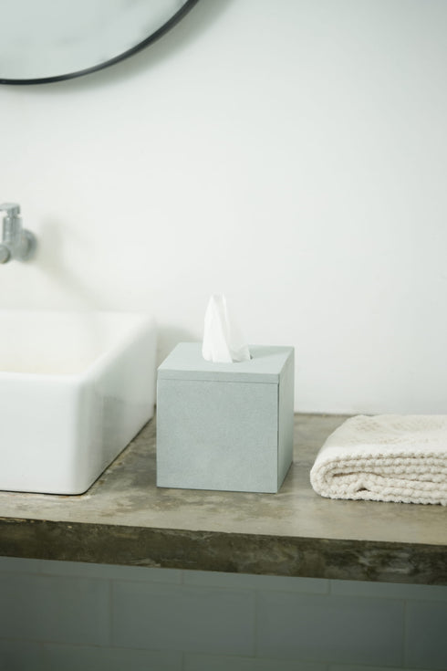 Zolite tissue box on bathroom counter