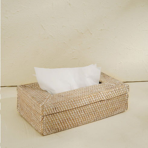 Rectangular Tissue Holder - Wicker Rattan Tissue Box Cover - Coastal Villa Homeware