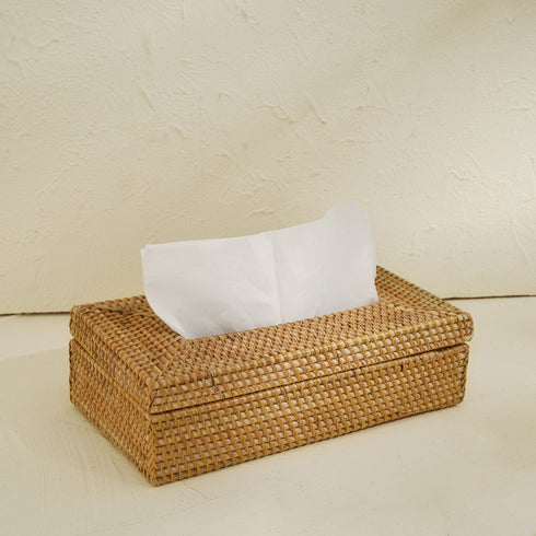 Rectangular Tissue Holder - Wicker Rattan Tissue Box Cover - Coastal Villa Homeware
