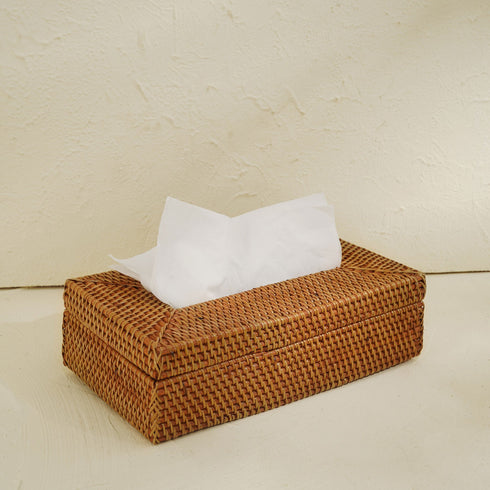 Rectangular Tissue Holder - Wicker Rattan Tissue Box Cover - Coastal Villa Homeware