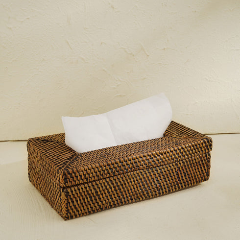 Rectangular Tissue Holder - Wicker Rattan Tissue Box Cover - Coastal Villa Homeware