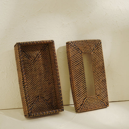 Rectangular Tissue Holder - Wicker Rattan Tissue Box Cover - Coastal Villa Homeware