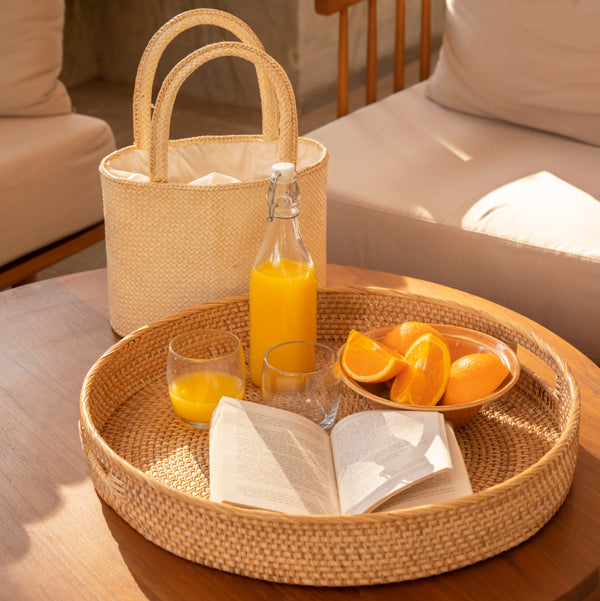 Large Round Wicker Tray with Handles - Coastal Villa Homeware