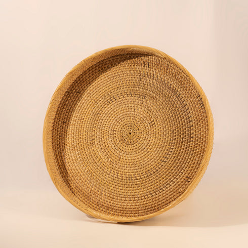 Large Round Wicker Tray with Handles - Coastal Villa Homeware