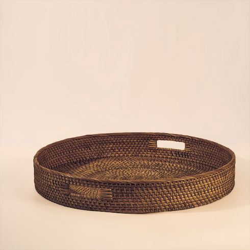 Large Round Wicker Tray with Handles - Coastal Villa Homeware
