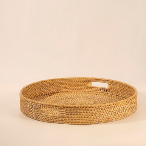 Large Round Wicker Tray with Handles - Coastal Villa Homeware
