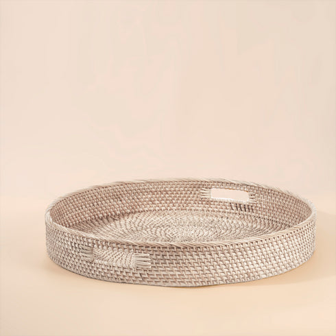 Large Round Wicker Tray with Handles - Coastal Villa Homeware