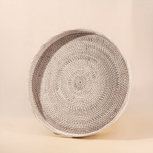 Large Round Wicker Tray with Handles - Coastal Villa Homeware