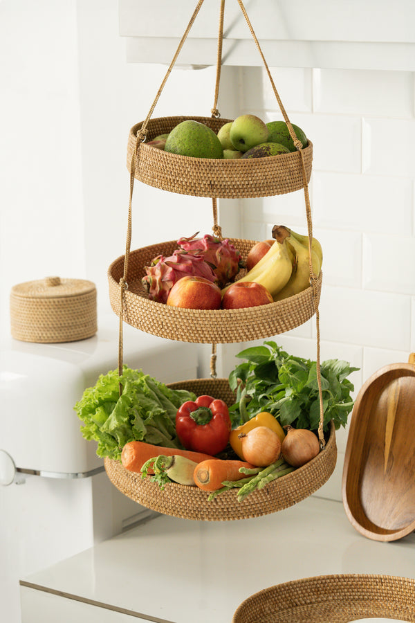 Hanging basket rattan - Kitchen counter organisation - Coastal Villa Homeware