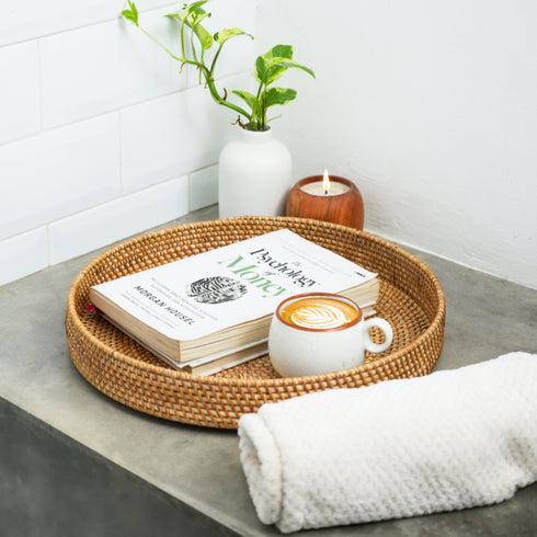 Round Rattan woven tray
