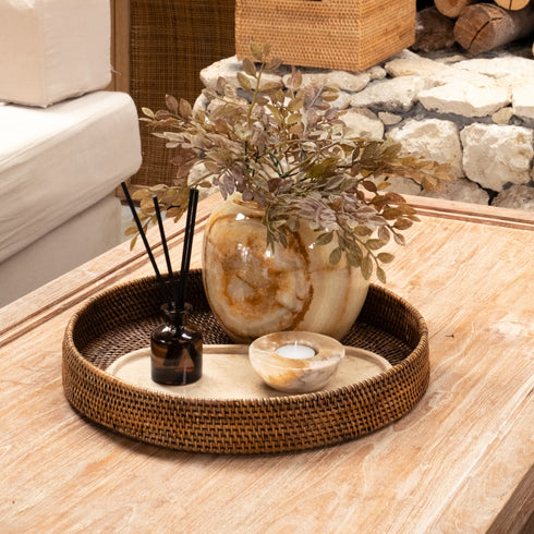 Round Rattan Display Tray - White, Brown, Black and Natural - Coastal Villa Homeware