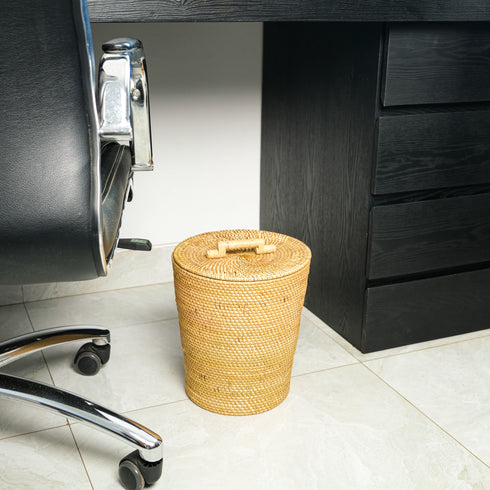 Rattan Waste Paper Bin - Natural - Coastal Villa Homeware