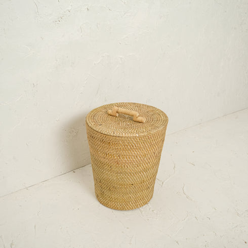 Rattan Waste Paper Bin - Natural - Coastal Villa Homeware