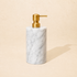 Carrara marble soap dispenser with satin gold metal pump