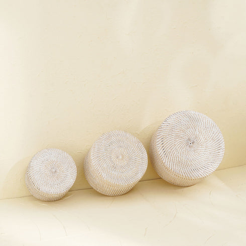 Round Rattan Storage Basket | Wicker baskets S, M and L in 4 colours - Coastal Villa Homeware