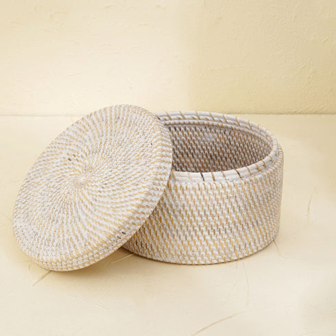 Round Rattan Storage Basket | Wicker baskets S, M and L in 4 colours - Coastal Villa Homeware