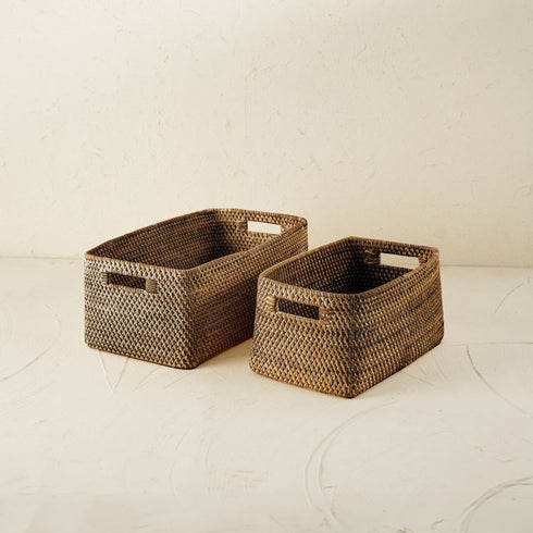 Colourful rattan storage baskets in 4 colours - Coastal Villa Homeware