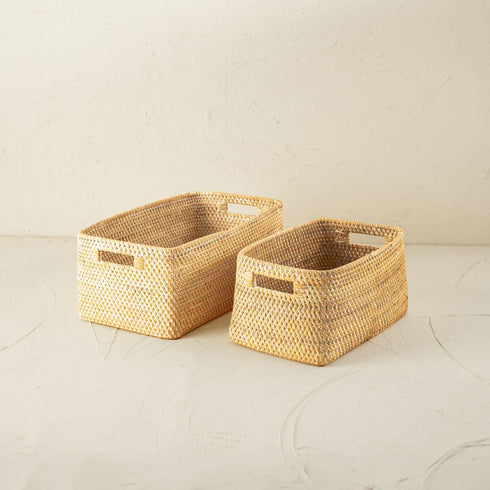 Colourful rattan storage baskets in 4 colours - Coastal Villa Homeware