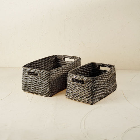 Colourful rattan storage baskets in 4 colours - Coastal Villa Homeware